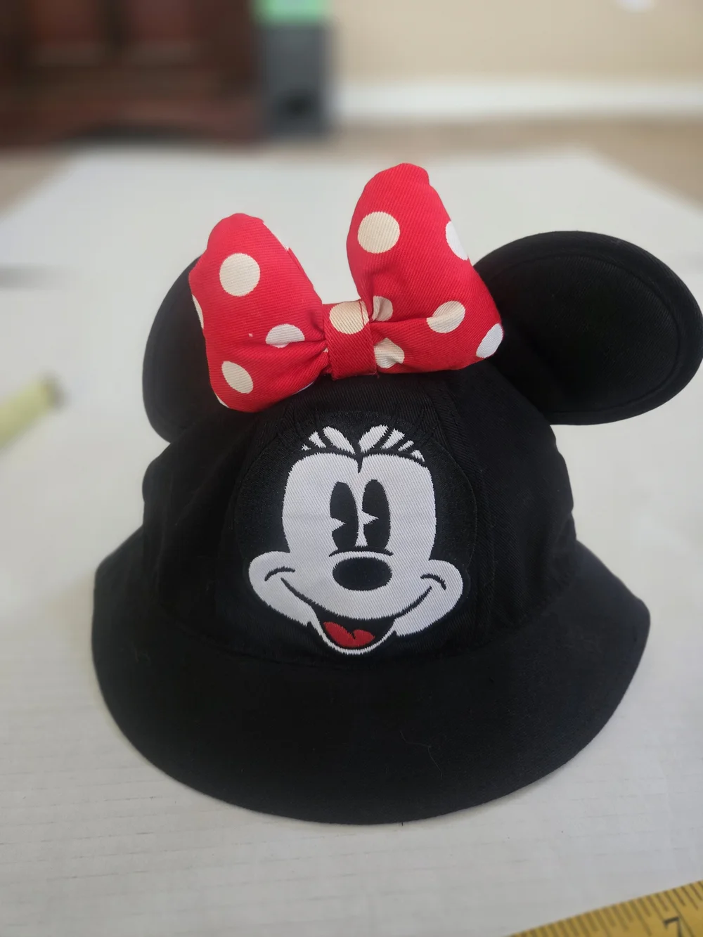 Disney Minnie Mouse Black Hat with Red Polka Dot Bow